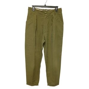 Hunters Run Vintage Olive Green High Waisted Pleated Ramie Cotton Trousers 14